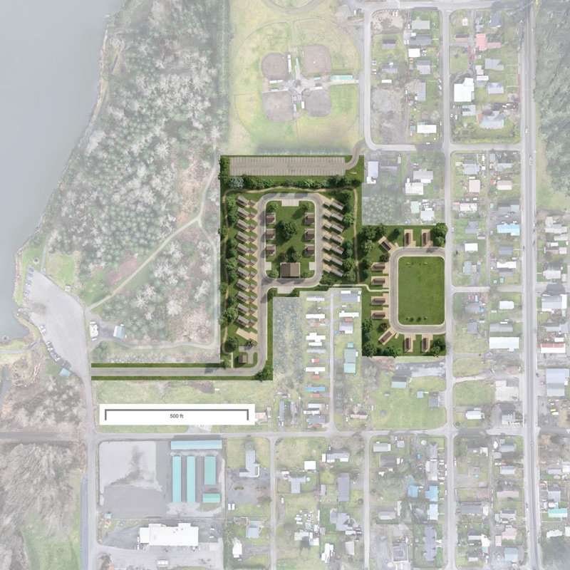 Proposed site layout overlaid on aerial photography of the Onalaska site