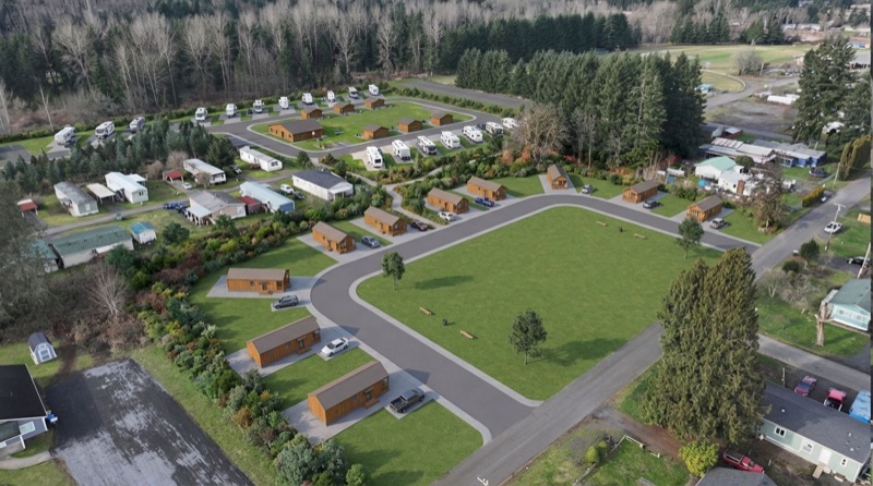 Illustrative aerial visualization of the proposed mobile-home village