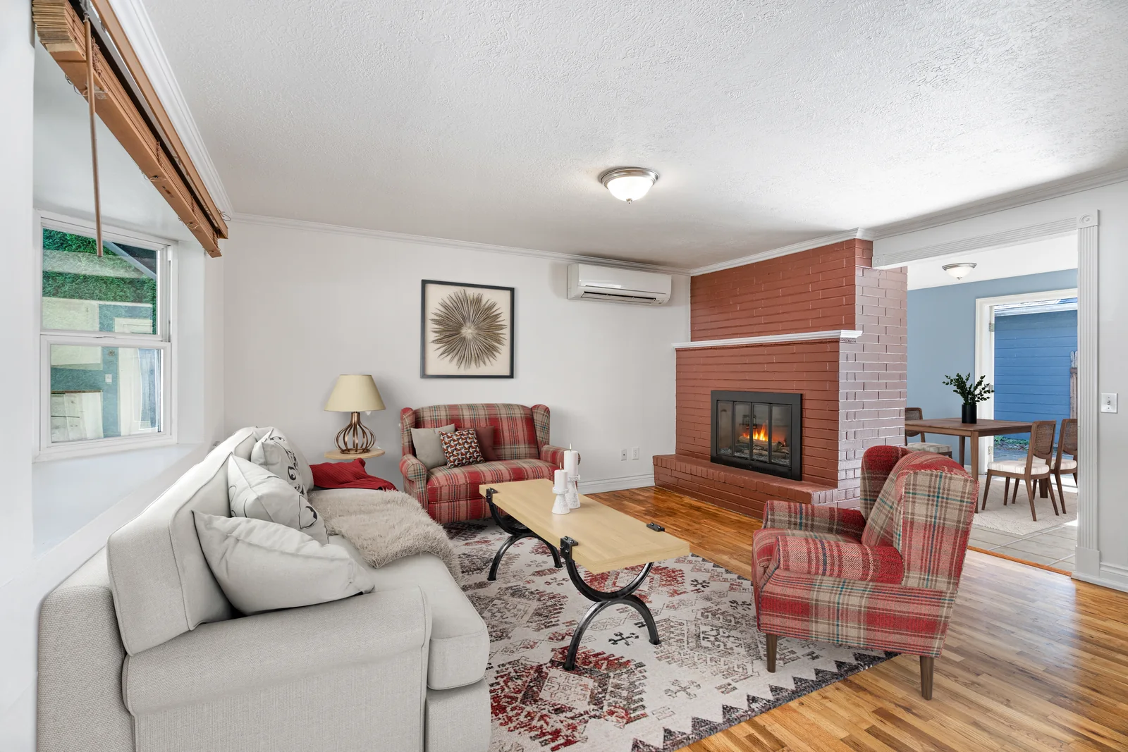 The same living room with virtual furniture and decor